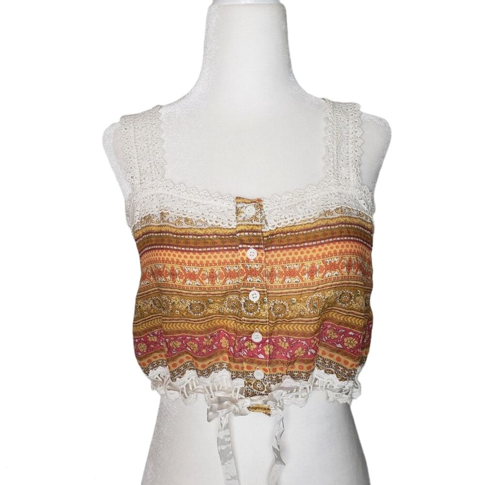 Millau Orange star crochet crop festival boho tank top size small - Picture 13 of 13